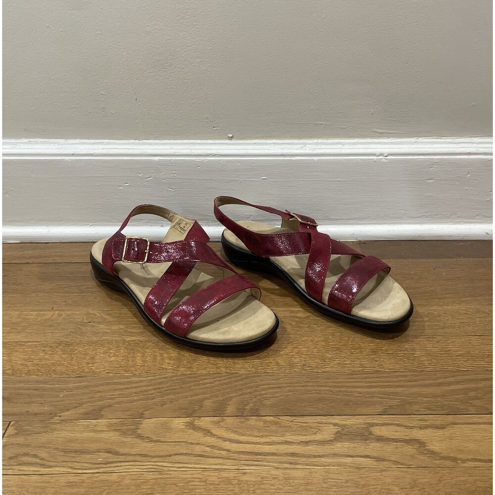 SAS Laguna Cross Strap Sandal Cabernet Red Womens 12 Wide Tripad Comfort Leather